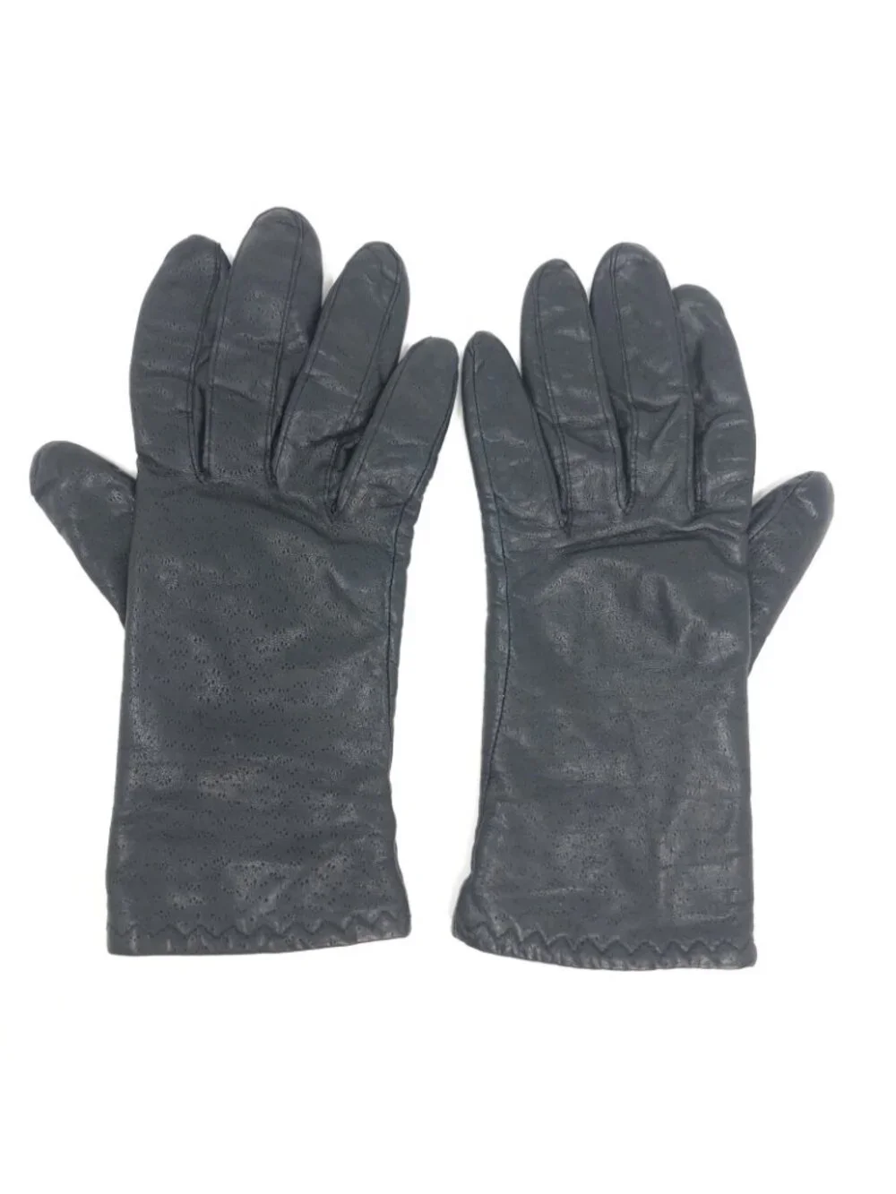 Leather Gloves Womens Medium Black Knit Lining Winter Supple Perforated Casual